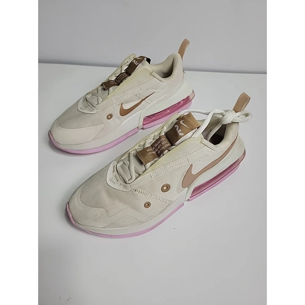 Nike Women's Cream and Pink Athletic Sneakers with Brown Swoosh - Picture 4 of 9